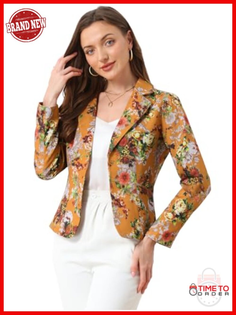 Cropped Blazer Printed Suit Jacket Open Front